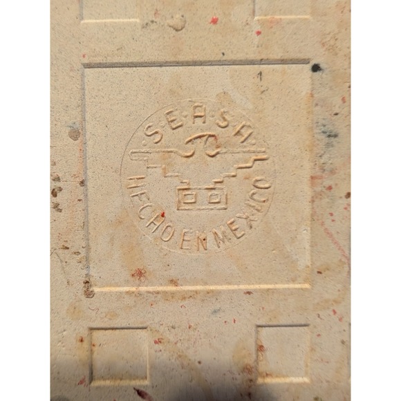 4.5in Blue Green SEASH Signed Mexican Tile - See Photos (surface wear/scratches) - Picture 3 of 6